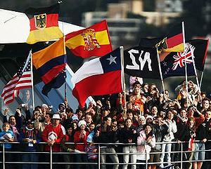 Young people await the Pope's arrival at Barangaroo