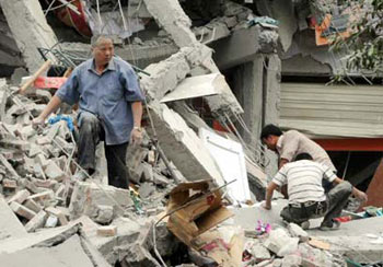 searching for survivor underneath the rubble