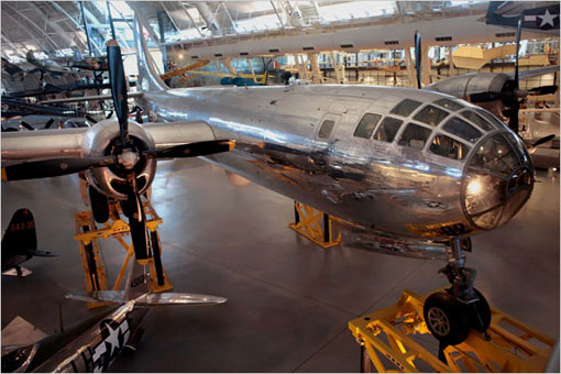 Enola Gay, one of the center's few celebrity aircraft, is the mammoth B-