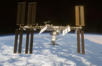 the International Space Station as seen from Space Shuttle Discovery as the two spacecraft begin their relative separation on Wednesday June 11, 2008