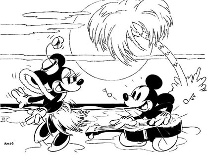 Mickey serenades Minnie in Hawaiian Holiday, 1937