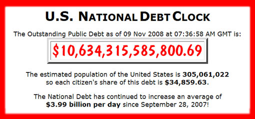 US National Debt has continued to increase an average of $3.99 billion per day since September 28, 2007
