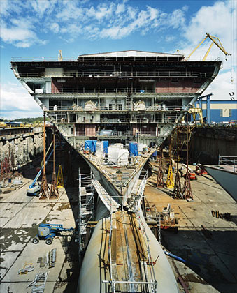 once Oasis is completed, this channel in the dry dock will be flooded to set it afloat