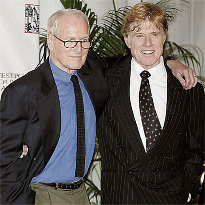 Butch and Sundance, together again at a 2004 fundraiser in Connecticut. Newman and Redford had talked in recent years about co-starring in an adaptation of Bill Bryson's 