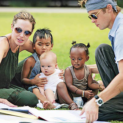 The Pitt-Jolie family: with children Maddox, Zahara, and Shiloh