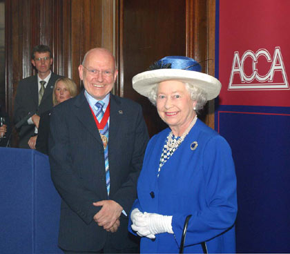 Her Majesty The Queen at the Association of Chartered Certified Accountants with ACCA President John Brace