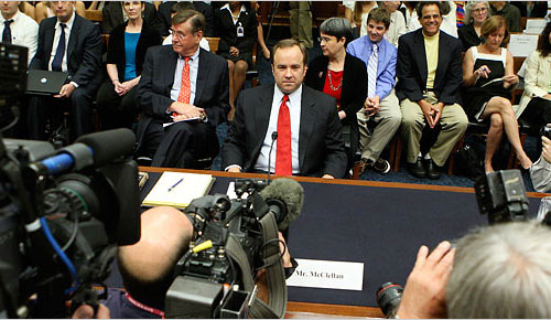 former White House press secretary Scott McClellan testifying before the House Judiciary Committee on Friday