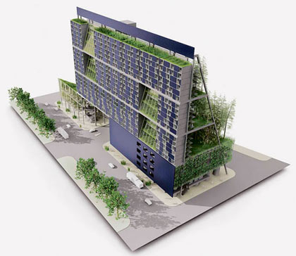 Architects at Mithun, a Seattle architectural firm, proposed a small-scale vertical farm design for a Center for Urban Agriculture in downtown Seattle. The design won an award in the Living Building Challenge of the Cascadia Region's chapter of the U.S. Green Building Council in 2007
