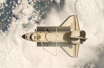 Space Shuttle Discovery soon after the shuttle and the International Space Station began their post-undocking relative separation on Wednesday June 11, 2008