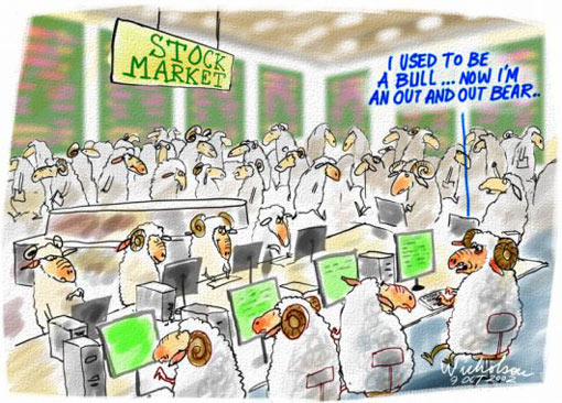 Stock market stock exchange boom bust; Sheep: I used to be a bull... Now I’m an out and out bear