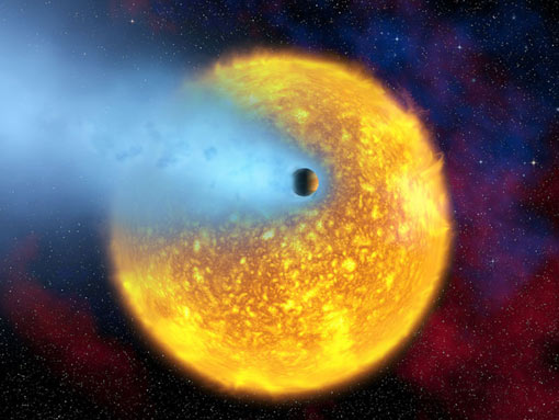 Planet HD 209458b is evaporating - it is so close to its parent star that its heated atmosphere is simply expanding away into space