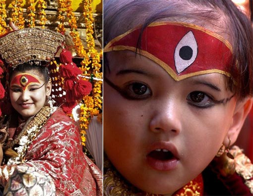 a young Nepali child takes part in a ceremony in Durbar Square, Kathmandu, 15 September 2007, during which she is worshipped as 'Kumari' or Living Goddesses. Some 300 young girls took part in the ceremony in the Nepali capital. Kumari, or Kumari Devi is a living goddess in Nepal a young Nepali child takes part in a ceremony in Durbar Square, Kathmandu, 15 September 2007, during which she is worshipped as 'Kumari' or Living Goddesses. Some 300 young girls took part in the ceremony in the Nepali capital. Kumari, or Kumari Devi is a living goddess in Nepal