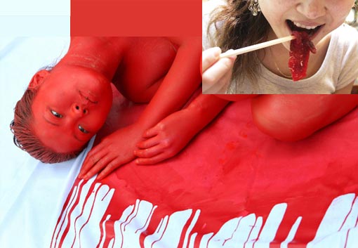 Blood on their hands: a demonstrator covered in fake blood lies on a Japanese flag as part of a 2008 antiwhaling protest outside Japan's consulate in Melbourne. The first such movement began in 1977 with Save the Whales, which seeks to provide education about ‘marine mammals, their environment and their preservation.’; Inset: bite club: a woman tastes whale sashimi at the Taruichi restaurant in Tokyo. Antiwhaling activists claim whales and dolphins are ‘swimming toxic dumpsites’ full of harmful chemicals and contaminants and unsuitable for eating. Still, that hasn't stopped everyone from digging into this controversial delicacy