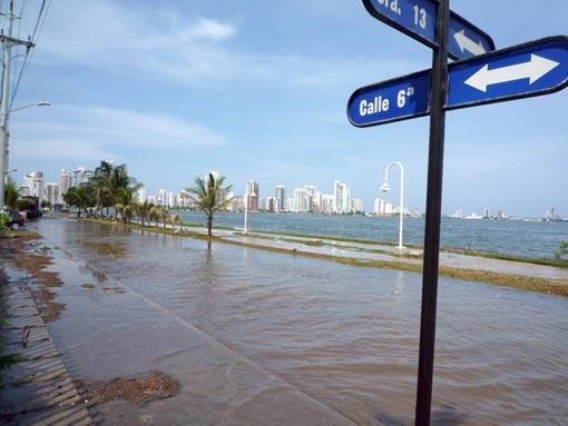 High tides recently cut off the Boca Grande section of Cartagena, in Colombia. Scientists say Latin American cities are at higher risk because sea levels will rise most near the equator.