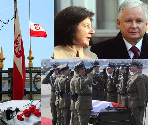 Polish flag at half-mast mourning late President Kaczynski who died in plane crash