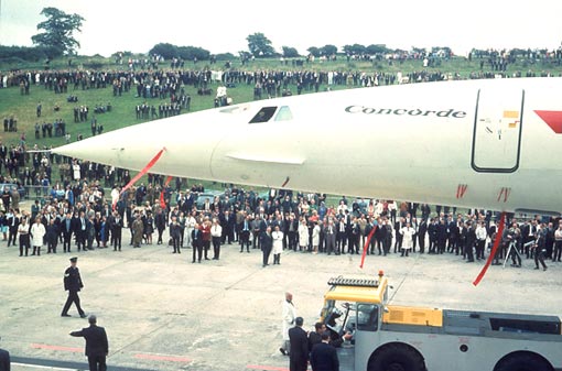 Concorde 002 rolls out of the British Aircraft Corporation's assembly line at Filton in 1968. Later that year the Russian Tupulev Tu-144 became the first supersonic airliner to fly. It was named 'Concordski' because of its resemblance to Concorde. The adjustable nose became its most famous asset, improving the view on take off and landing. As for Concorde 002, it made the first visit to the U.S. in 1973, landing at the new Dallas-Fort Worth Airport to mark its opening.