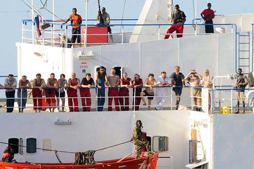 the crew of the hijacked Ukrainian merchant vessel MV Faina off the coast of Somalia