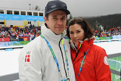 Danish Crown Prince Frederik and Crown Princess Mary attend the Biathlon Men’s 10 km Sprint at Vancouver 2010 XXI Olympic Winter Games at Olympic Park in Whistler, Canada