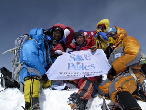 Save the Poles. North Pole, South Pole, and Mt. Everest