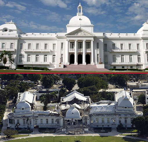 haiti before and after earthquake. Presidential Palace in capital of Haiti, Port-au-Prince, before and after