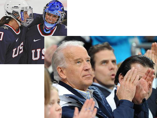 US Vice President Joe Biden attends women’s preliminary round Group B match of ice hockey between US and China