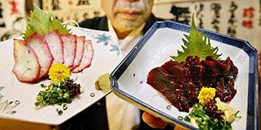 Japan whale cuisine: on the menu, alongside local staples such as whale sashimi, were new creations including whale spring rolls, whale bacon and even an Italian cheese whale cutlet