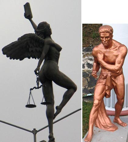 Left: The statute of ‘Lady Justice’ on top of the Justice building in Xalapa, Xalapa; Right: statue in Xalapa, Veracruz
