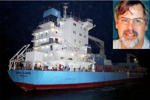 The Maersk Alabama arrives in Kenya Saturday with 19 crew members on board guarded by Navy Seals. The ship's captain, Richard Phillips, was still being held hostage on a lifeboat hundreds of miles from shore by Somali pirates who seized the ship Wednesday.
