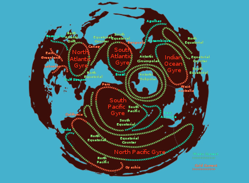 The north pacific garbage patch on a continuous ocean map. Like other areas of concentrated marine debris in the world's oceans, the Great Pacific Garbage Patch formed gradually as a result of marine pollution gathered by oceanic currents.