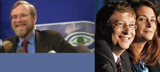 Left: Microsoft co-founder Paul Allen. Right: Bill and Melinda Gates.
