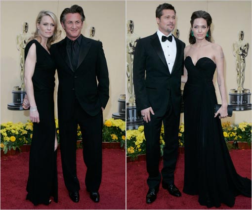 from left: Robin Wright Penn and Sean Penn; Brad Pitt and Angelina Jolie