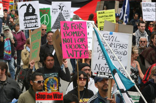 Hundreds of anti-war protestors gathered in Hollywood to call for an end to military involvement in Iraq and Afghanistan.