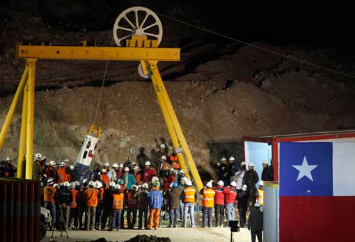 capsule carrying rescued Chilean miner in San Jose
