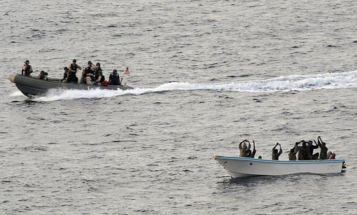 guided-missile cruiser USS Vella Gulf to apprehend suspected pirates in the Gulf of Aden