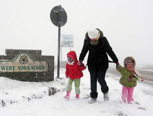 Brrrrr: A young family plays in the snow at Saddleworth, West Yorkshire as the driving snow turns the countryside white. Freezing temperatures and heavy snow sweep across Britain and much of Northern Europe. Michael Dukes, forecast manager for MeteoGroup UK, said the cold snap was set to continue for the next few days, although it was not yet known if milder weather would move in before or after Christmas. North-west England, the Pennines, Scotland and Northern Ireland saw the worst of the snow today. 'This is very cold Arctic weather from the North Sea,' he said. Brrrrr: A young family plays in the snow at Saddleworth, West Yorkshire as the driving snow turns the countryside white. Freezing temperatures and heavy snow sweep across Britain and much of Northern Europe. Michael Dukes, forecast manager for MeteoGroup UK, said the cold snap was set to continue for the next few days, although it was not yet known if milder weather would move in before or after Christmas. North-west England, the Pennines, Scotland and Northern Ireland saw the worst of the snow today. 'This is very cold Arctic weather from the North Sea,' he said.