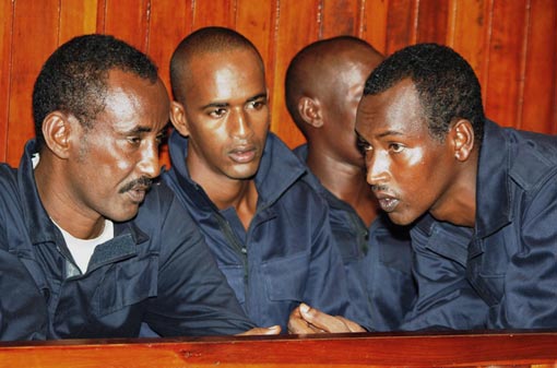 suspected Somali pirates at Mombasa Law courts in Kenya