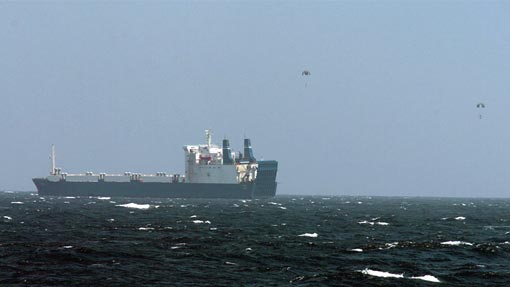 ransom money is dropped near the Ukrainian cargo ship MV Faina off the coast of Somalia near Hobyo