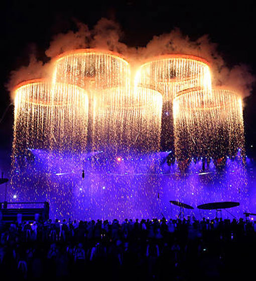 Olympic rings light up in London 2012 during Opening Ceremony