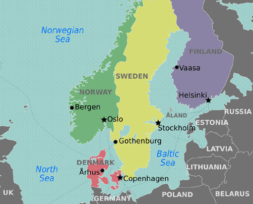 regional map of Europe: Denmark, Sweden, Finland, Norway