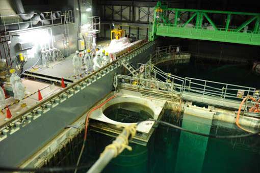 the spent fuel pool at the unit four reactor building of the crippled Fukushima Dai-ichi nuclear plant