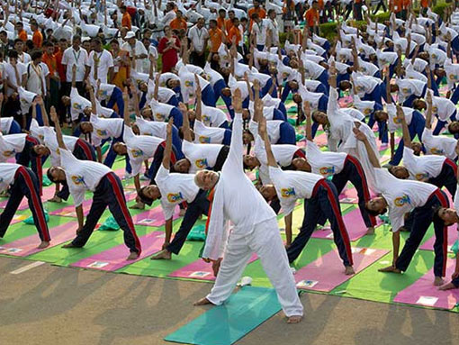 Indian prime minister, Narendra Modi leads Asanas exercises