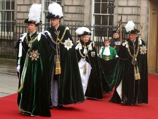 Procession: Princess Anne and Prince William walk ahead of the Queen and Prince Philip at the service