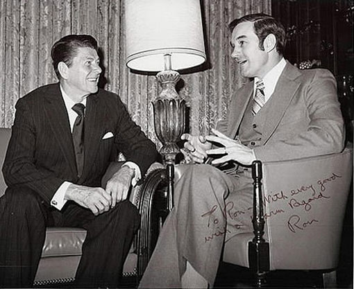 President Ronald Reagan talking with Ron Paul